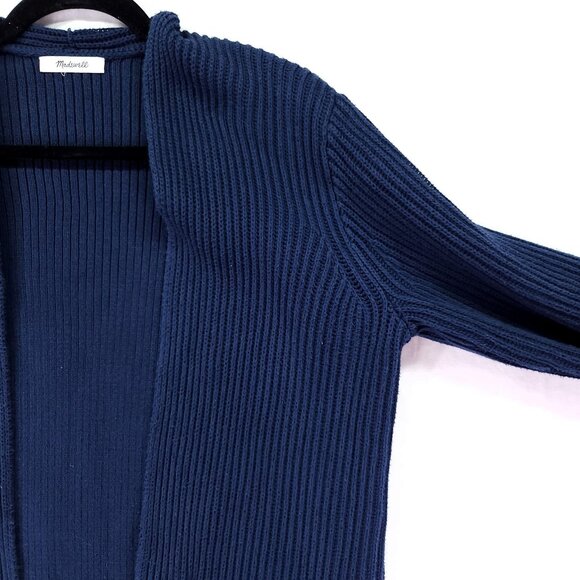 Madewell Nolan Cardigan Women's *Medium Open Front Navy Blue Ribbed Knit Sweater - Picture 9 of 12